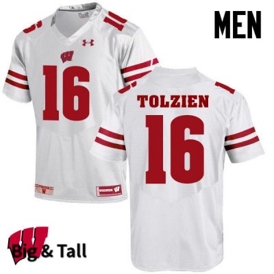 Men's Wisconsin Badgers NCAA #16 Scott Tolzien White Authentic Under Armour Big & Tall Stitched College Football Jersey DA31P84PB